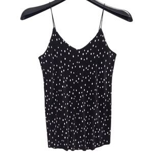 Womens Tank top Small Black Pleated Flare Sleeveless Stretch V-neck New